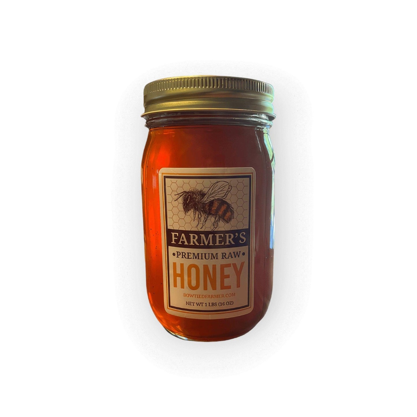 Farmer's Premium Raw Honey - Pint Glass Jar (1 LB) - Bowtied Farmer