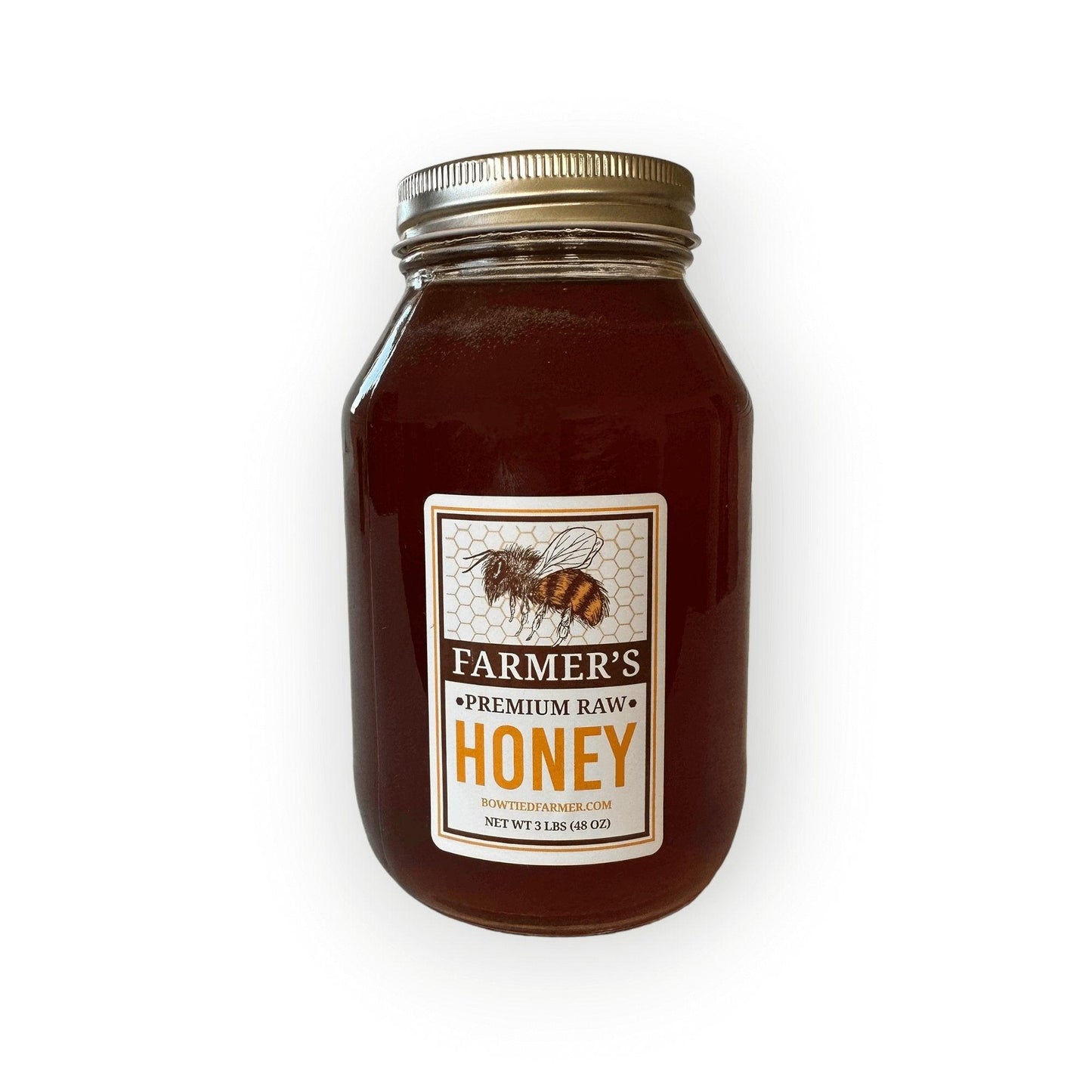 Farmer's Premium Raw Honey - Quart Glass Jar (3 LBS) - Bowtied Farmer