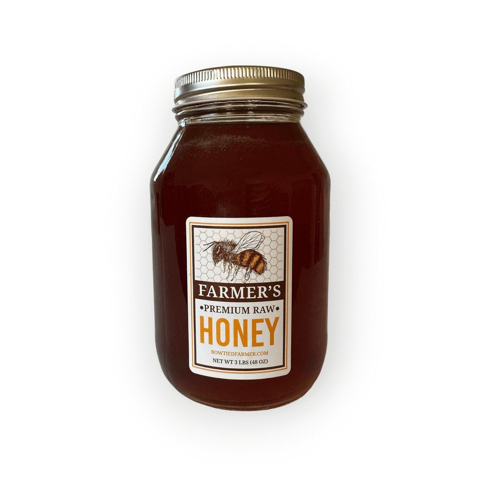 Farmer's Premium Raw Honey - Quart Glass Jar (3 LBS) - Bowtied Farmer